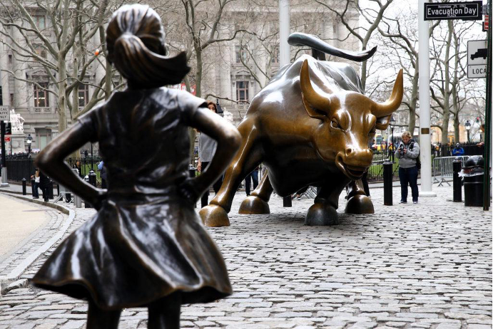 ·Big Wall Street Bronze Fierce Bull OX Statue 12inch Length 